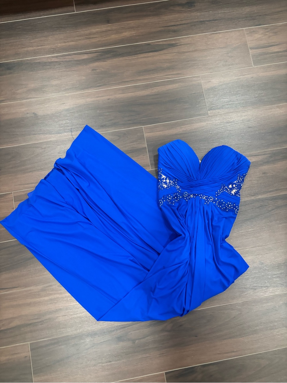 Vintage Xscape Royal Blue Strapless Beaded Evening Gown Sweetheart Neckline